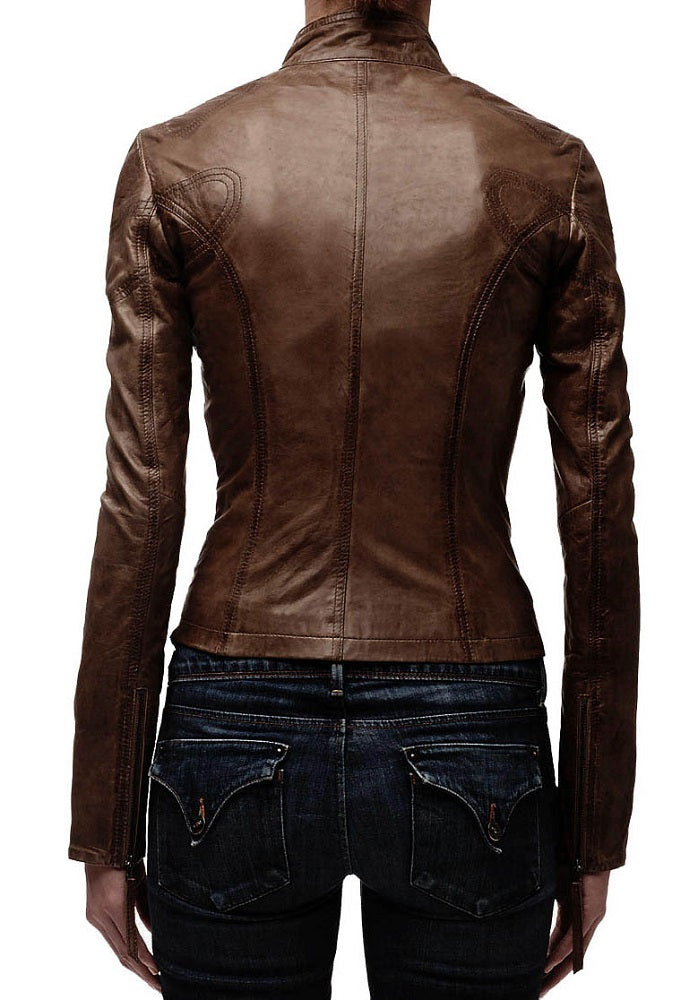 Women Lambskin Genuine Leather Jacket WJ118 SkinOutfit