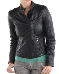 Women Lambskin Genuine Leather Jacket WJ119 SkinOutfit