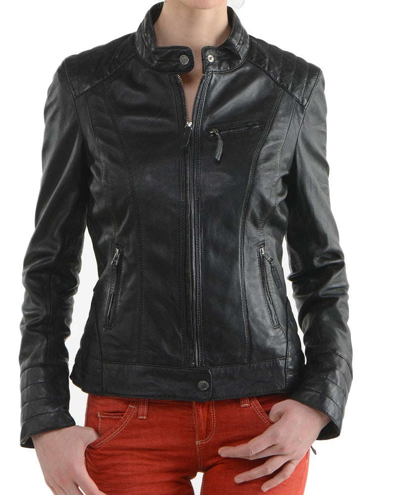 Women Lambskin Genuine Leather Jacket WJ122 SkinOutfit