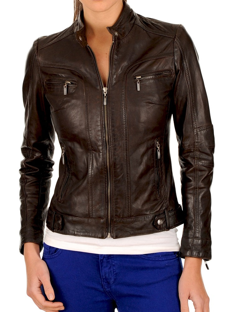Women Lambskin Genuine Leather Jacket WJ127 SkinOutfit