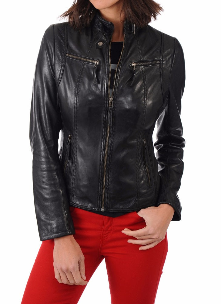 Women Lambskin Genuine Leather Jacket WJ135 SkinOutfit