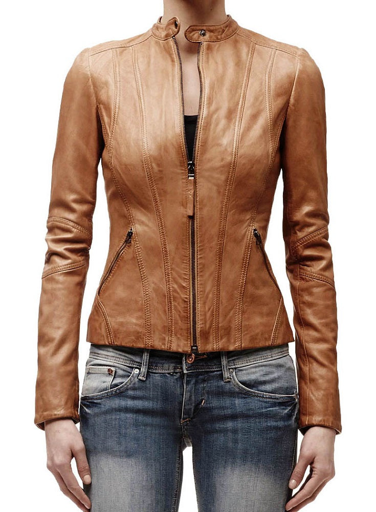 Women Lambskin Genuine Leather Jacket WJ139 SkinOutfit