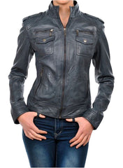 Women Lambskin Genuine Leather Jacket WJ140 SkinOutfit