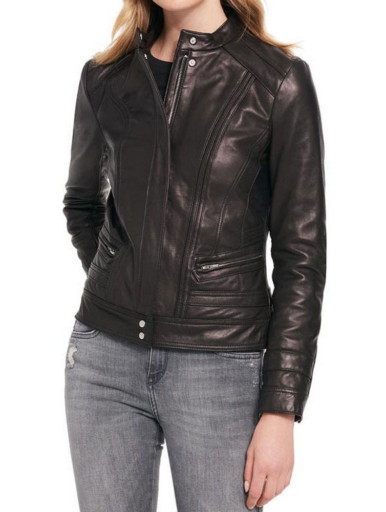 Women Lambskin Genuine Leather Jacket WJ141 SkinOutfit