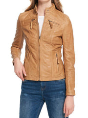Women Lambskin Genuine Leather Jacket WJ142 SkinOutfit