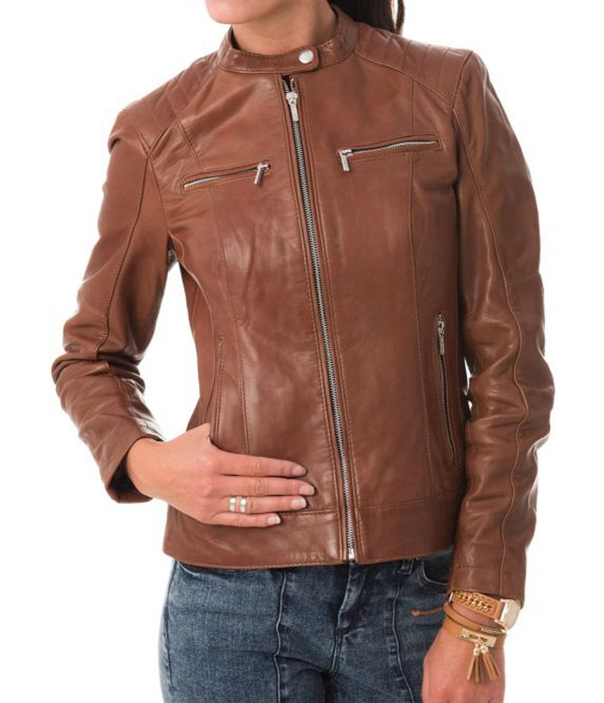 Women Lambskin Genuine Leather Jacket WJ 24 freeshipping - SkinOutfit