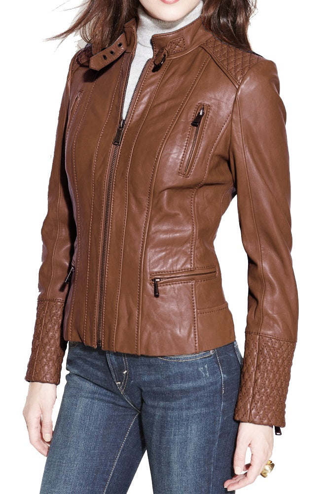 Women Lambskin Genuine Leather Jacket WJ 42 freeshipping - SkinOutfit
