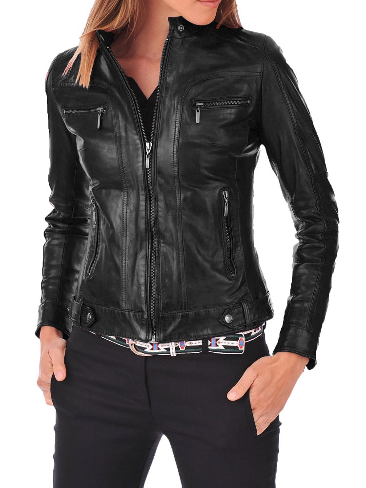 Women Lambskin Genuine Leather Jacket WJ 64 freeshipping - SkinOutfit