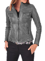 Women Lambskin Genuine Leather Jacket WJ 69 freeshipping - SkinOutfit