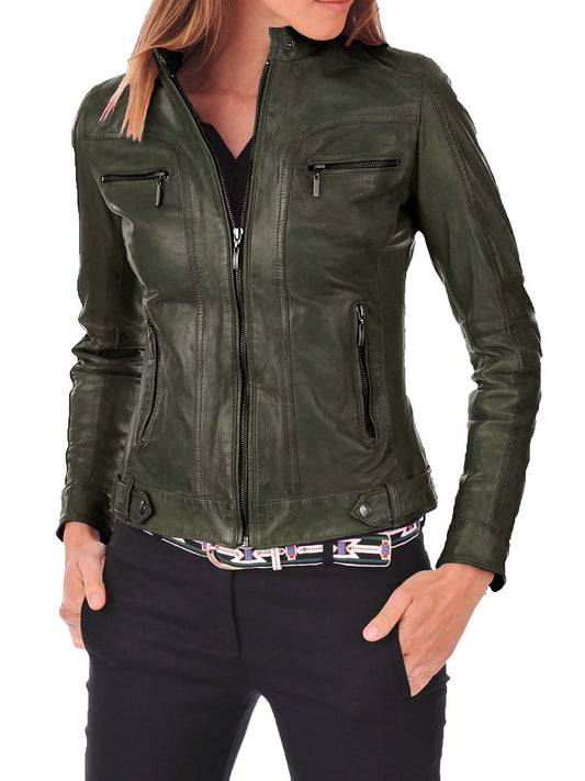 Women Lambskin Genuine Leather Jacket WJ 72 freeshipping - SkinOutfit