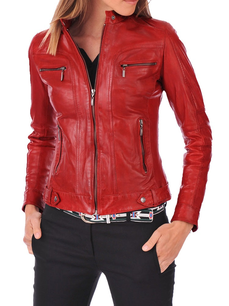 Women Lambskin Genuine Leather Jacket WJ 74 freeshipping - SkinOutfit