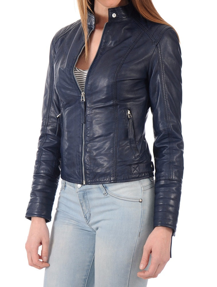 Women Lambskin Genuine Leather Jacket WJ 94 freeshipping - SkinOutfit