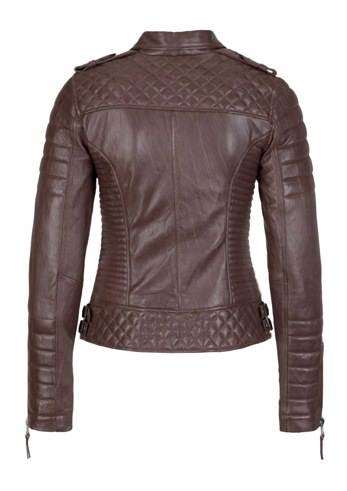 Women's Biker Leather Jacket Brown freeshipping - SkinOutfit