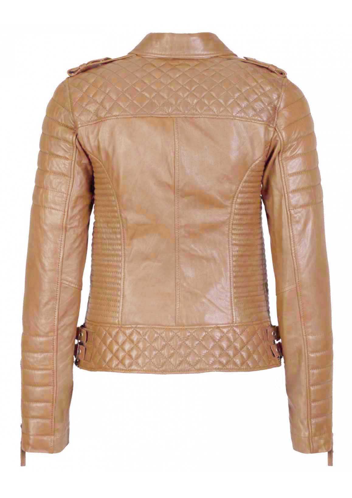 Women's Biker Leather Jacket Camel Beige freeshipping - SkinOutfit