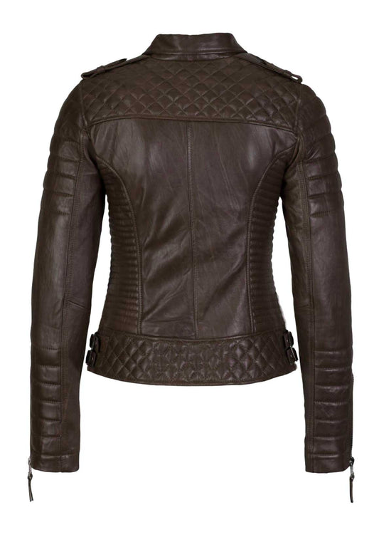 Women's Biker Leather Jacket Dark Brown freeshipping - SkinOutfit
