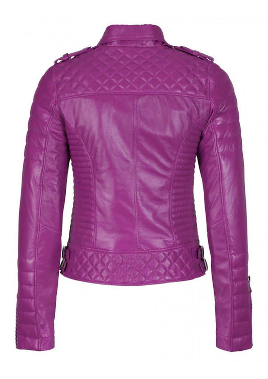 Women's Biker Leather Jacket Dark Pink freeshipping - SkinOutfit