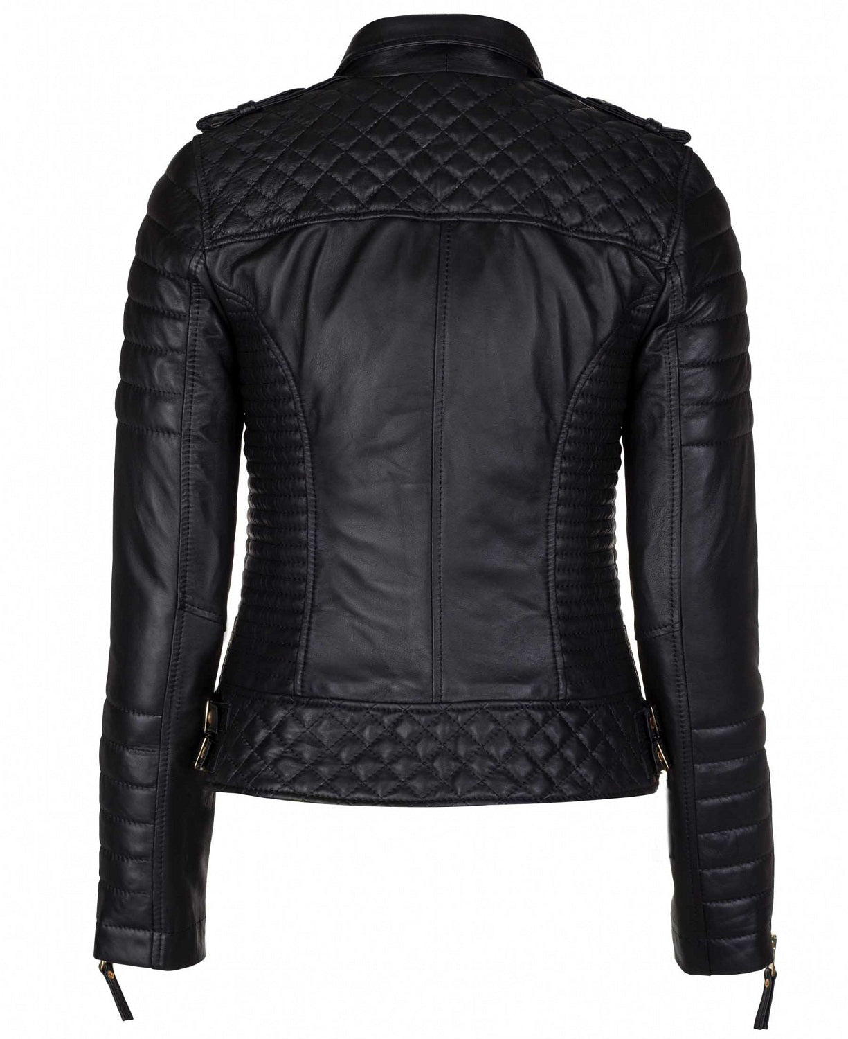 Women's Biker Leather Jacket Black Gold Zipper SkinOutfit