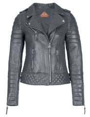 Women's Biker Leather Jacket Gray freeshipping - SkinOutfit