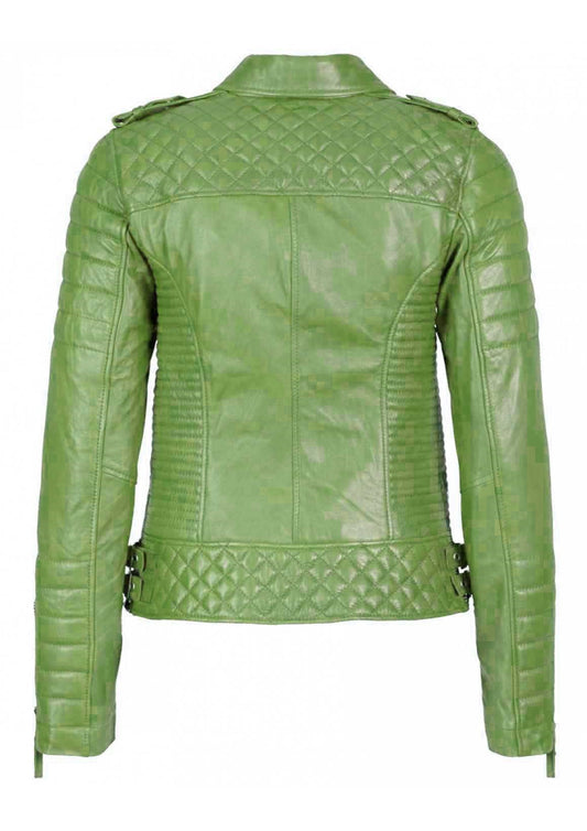 Women's Biker Leather Jacket Green freeshipping - SkinOutfit