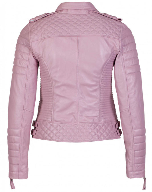 Women's Biker Leather Jacket Pink freeshipping - SkinOutfit