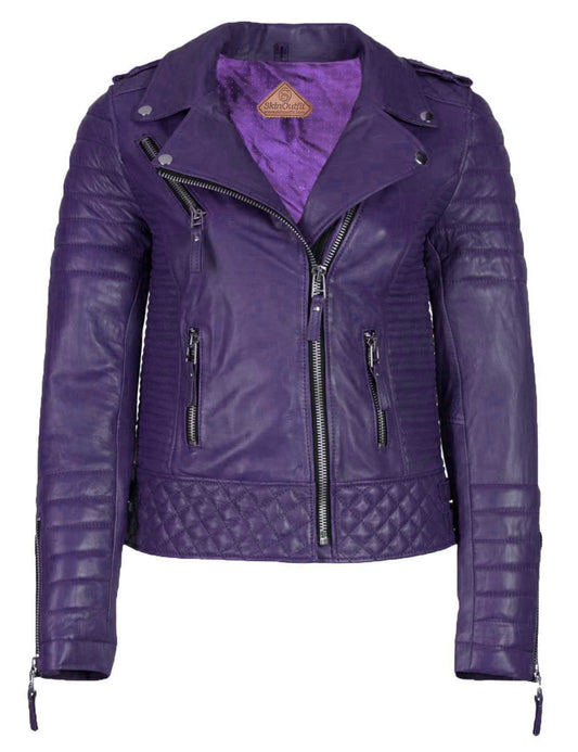 Women's Biker Leather Jacket Purple freeshipping - SkinOutfit
