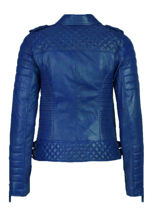 Women's Biker Leather Jacket Royal Blue freeshipping - SkinOutfit