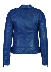 Women's Biker Leather Jacket Royal Blue freeshipping - SkinOutfit