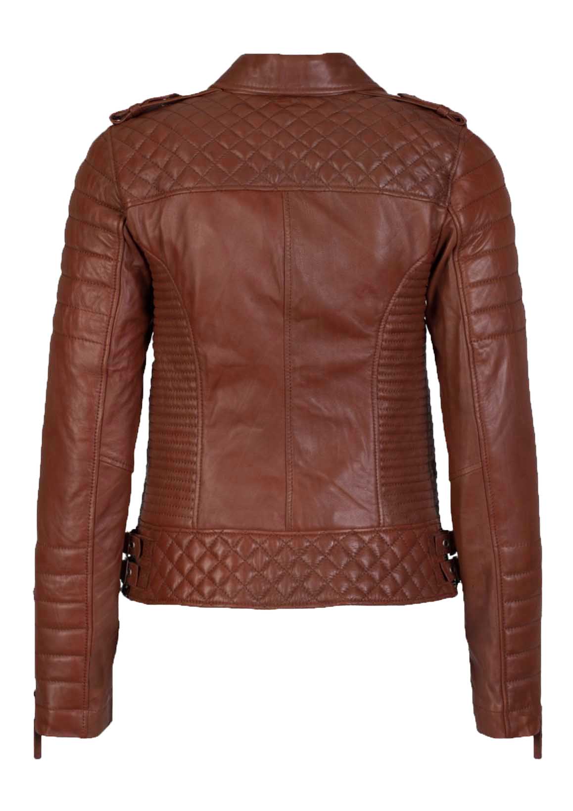 Women's Biker Leather Jacket Tan freeshipping - SkinOutfit