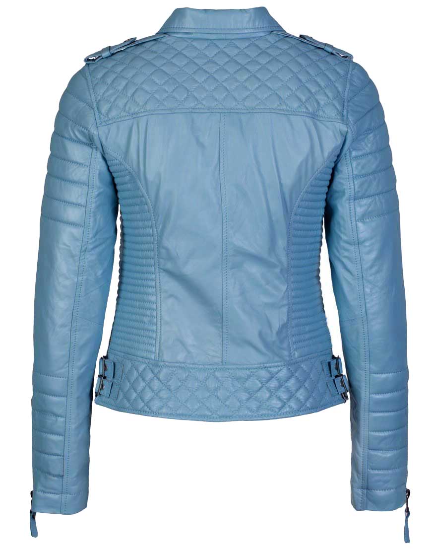 Women's Biker Leather Jacket Turquoise Blue freeshipping - SkinOutfit