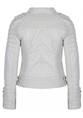 Women's Biker Leather Jacket White freeshipping - SkinOutfit