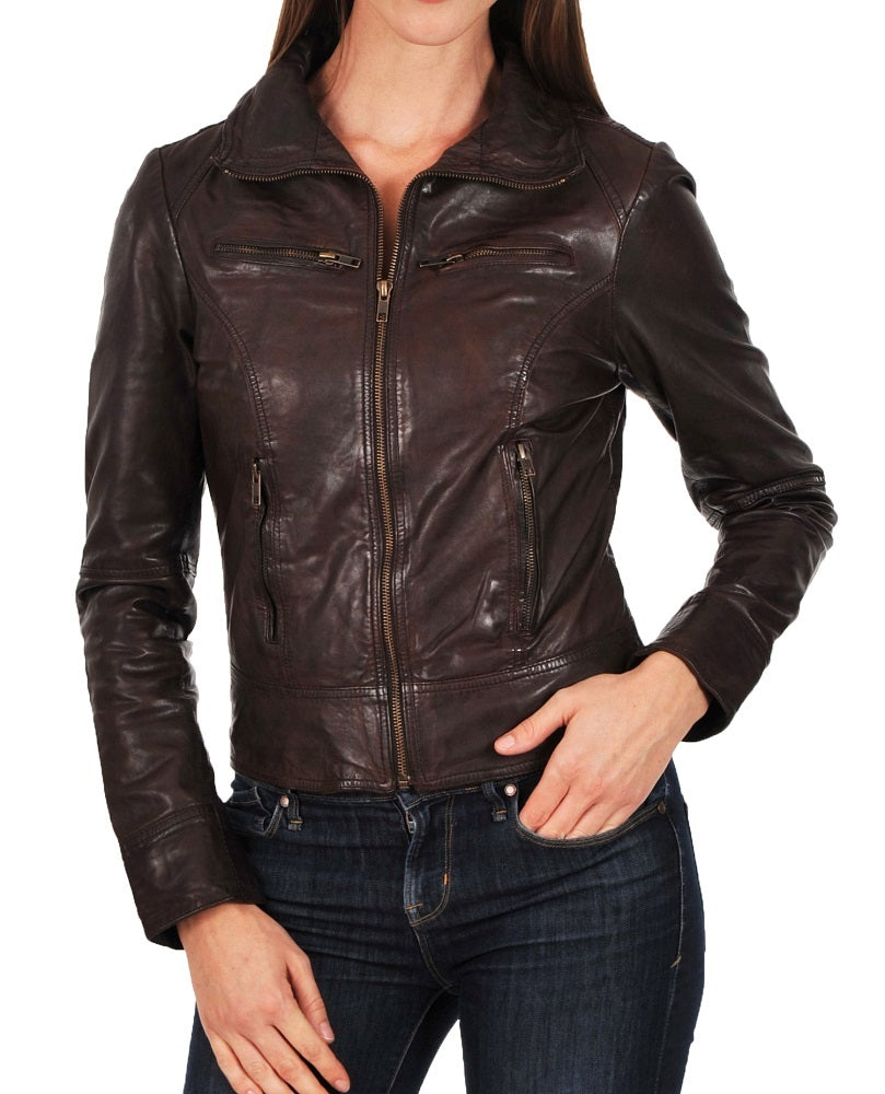 Women Lambskin Genuine Leather Jacket WJ164 SkinOutfit