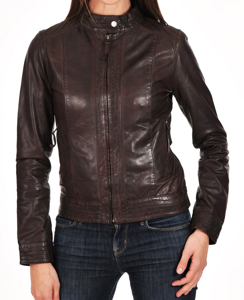 Women Lambskin Genuine Leather Jacket WJ165 SkinOutfit