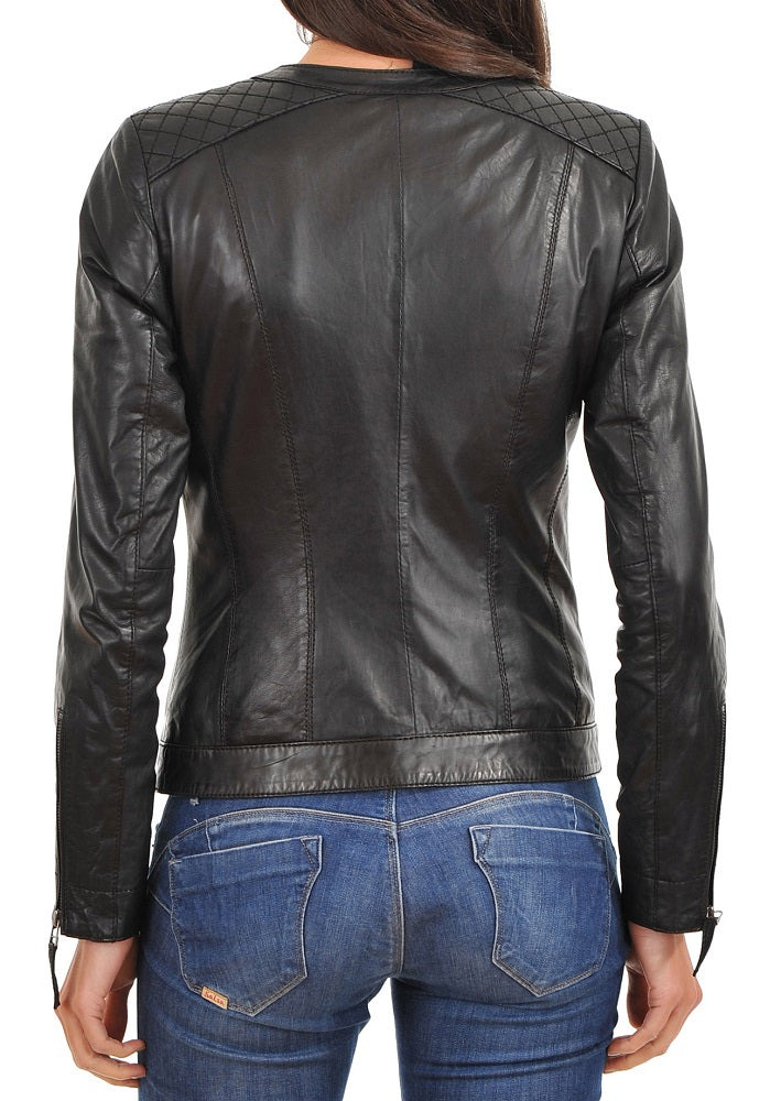Women Lambskin Genuine Leather Jacket WJ170 SkinOutfit