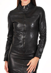 Women Lambskin Genuine Leather Jacket WJ174 SkinOutfit