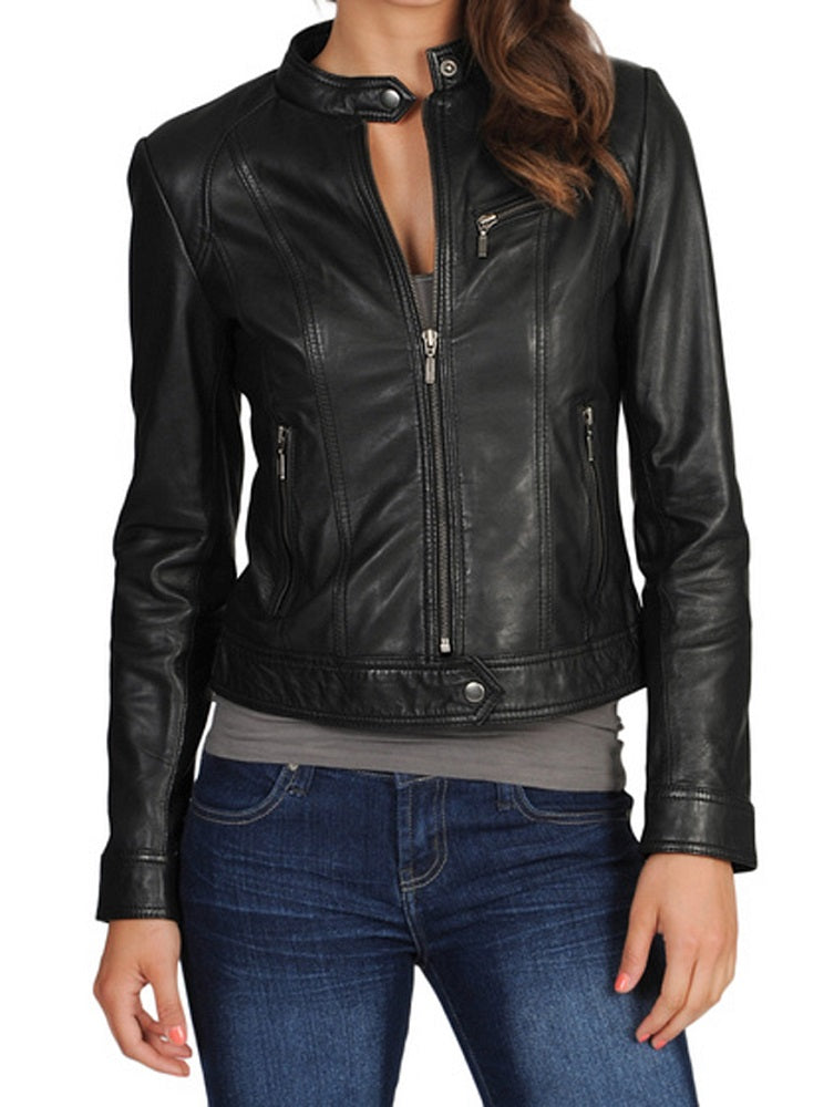 Women Lambskin Genuine Leather Jacket WJ175 SkinOutfit