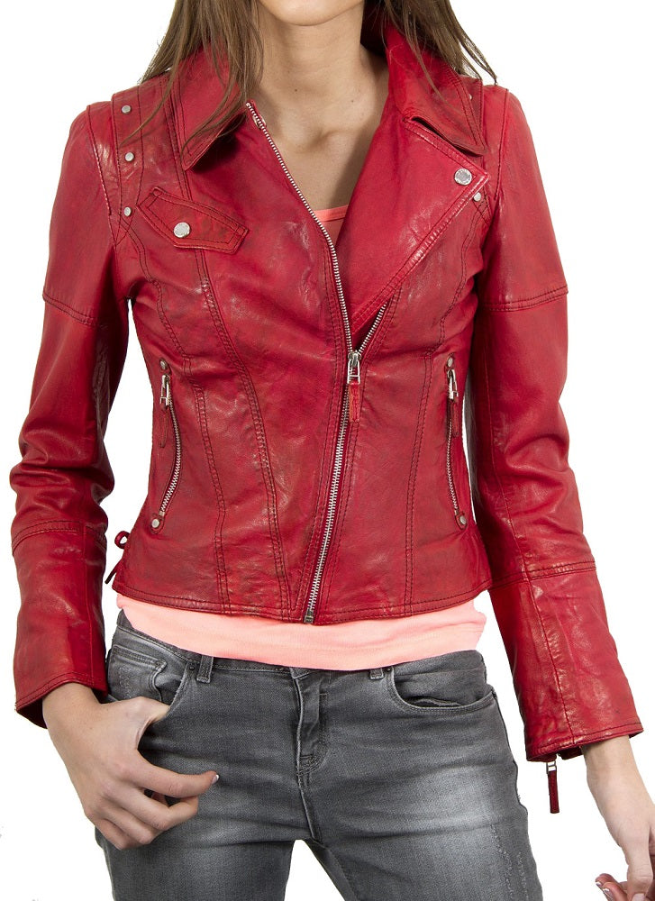 Women Lambskin Genuine Leather Jacket WJ185 SkinOutfit