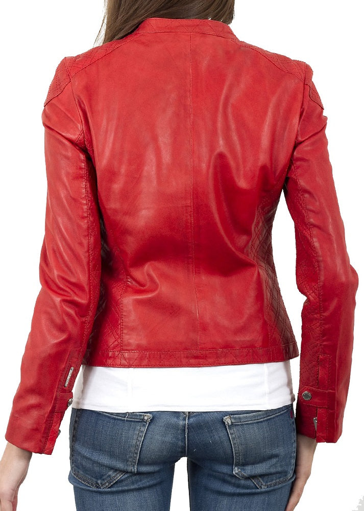 Women Lambskin Genuine Leather Jacket WJ187 SkinOutfit