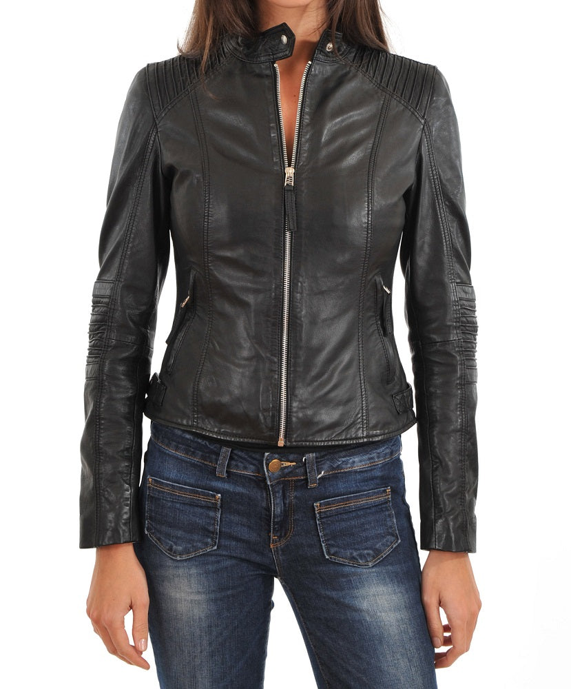 Women Lambskin Genuine Leather Jacket WJ192 SkinOutfit