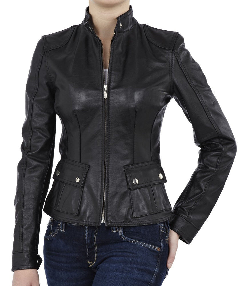 Women Lambskin Genuine Leather Jacket WJ193 SkinOutfit