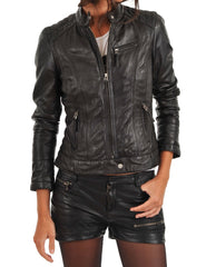 Women Lambskin Genuine Leather Jacket WJ197 SkinOutfit