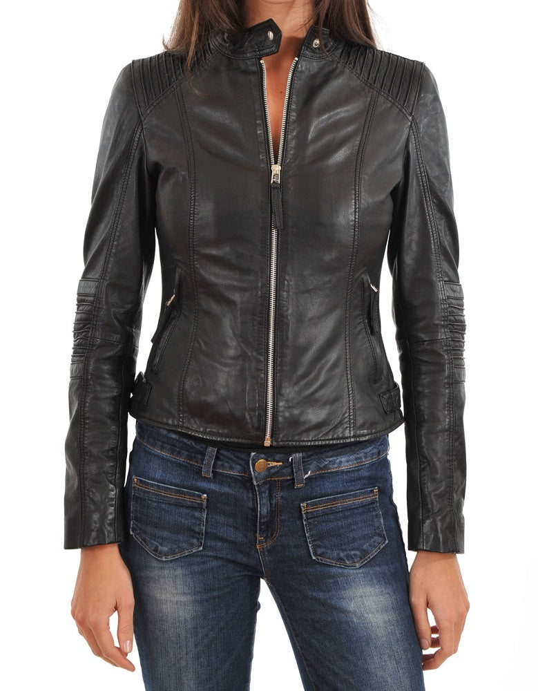 Women Lambskin Genuine Leather Jacket WJ200 SkinOutfit
