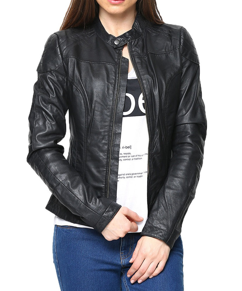 Women Lambskin Genuine Leather Jacket WJ208 SkinOutfit