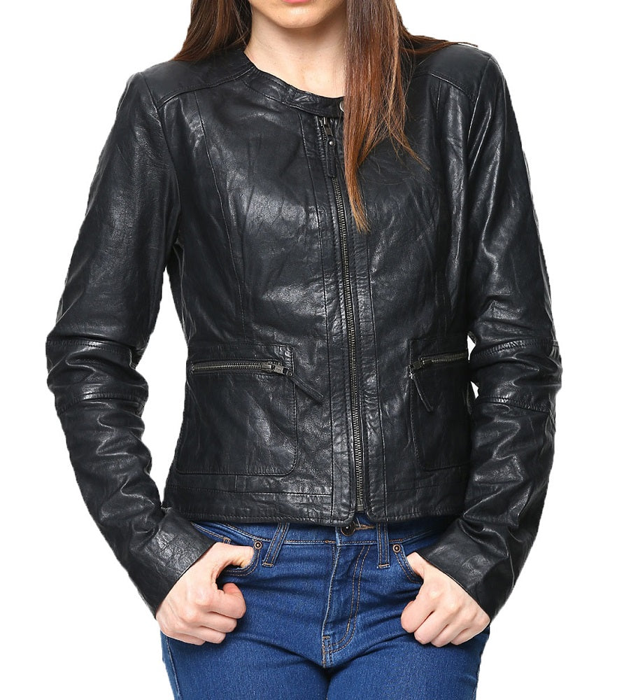 Women Lambskin Genuine Leather Jacket WJ209 SkinOutfit