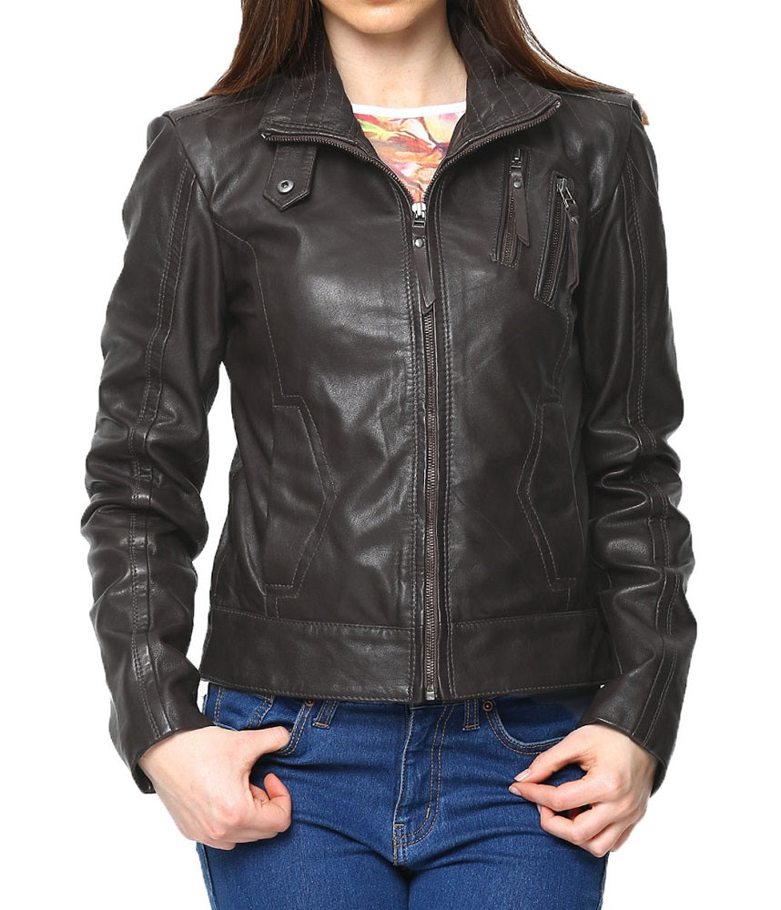 Women Lambskin Genuine Leather Jacket WJ210 SkinOutfit