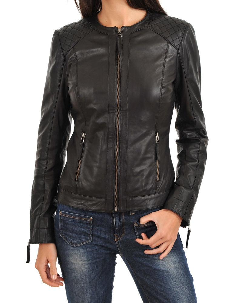 Women Lambskin Genuine Leather Jacket WJ217 SkinOutfit
