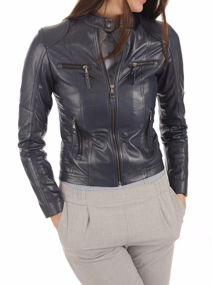 Women Lambskin Genuine Leather Jacket WJ229 SkinOutfit