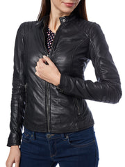 Women Lambskin Genuine Leather Jacket WJ246 SkinOutfit