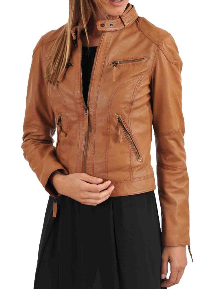 Women Lambskin Genuine Leather Jacket WJ249 SkinOutfit