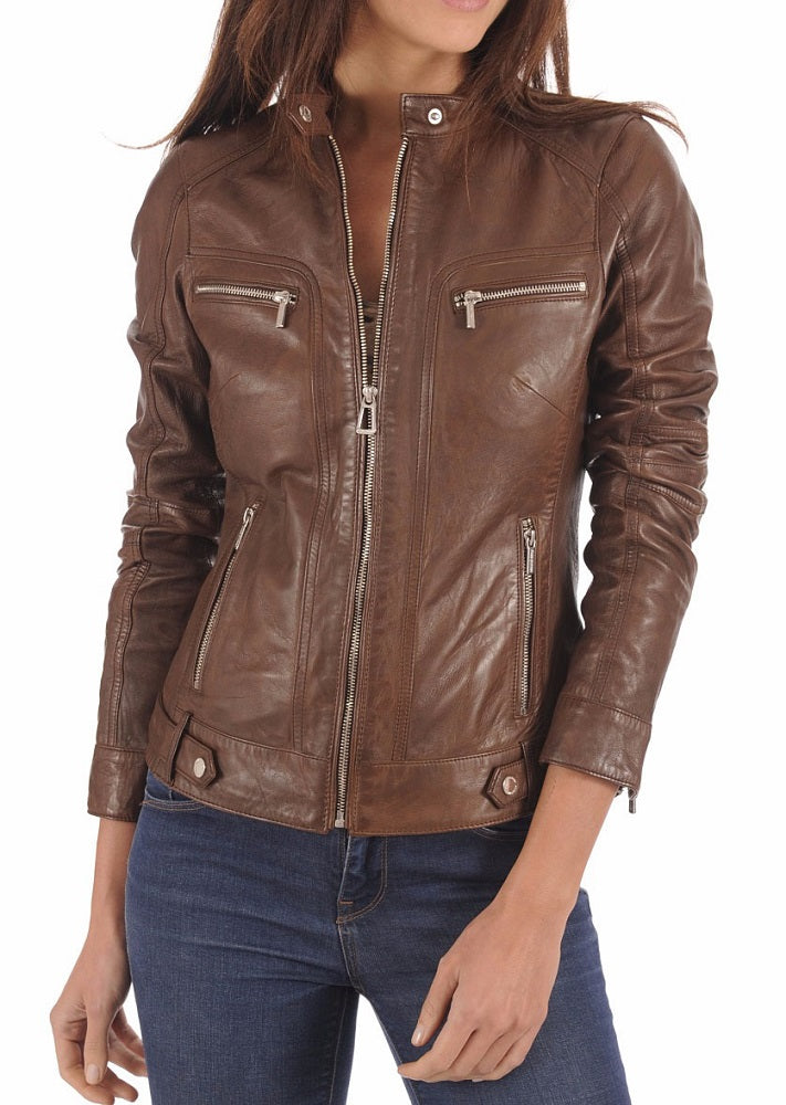 Women Lambskin Genuine Leather Jacket WJ260 SkinOutfit