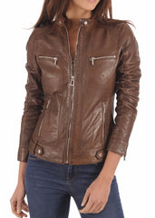 Women Lambskin Genuine Leather Jacket WJ260 SkinOutfit